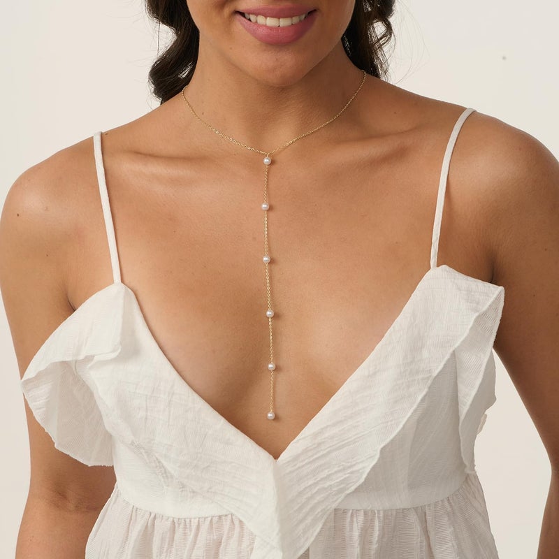 PRTGL Store Pearl Necklace: 14K Gold-Plated/White Gold-plated Pearl Necklace for Women 16.5” + 2” - Image 4